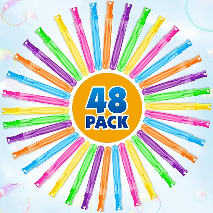 SpringFlower Bubble for Kids, 48 Pcs 2OZ Bubble Wands in 6 Colors, Bubble Bulk for Kid Party Favors, Summer Toys, Indoor & Outdoor Activities, Birthday, Carnival Prizes, Wedding, Goodie Bags