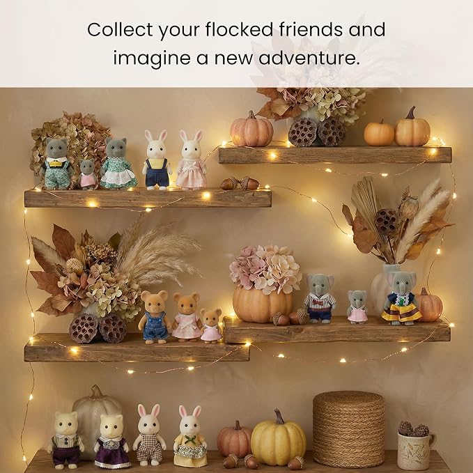Family Cream Cat Figures — Set of 2 Collectible Flocked Mini Dolls with Removable Clothes, Miniature Dollhouse Pretend Play Figures for Kids Ages 3+