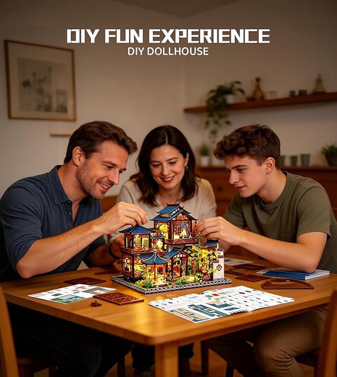 Spilay DIY Miniature Dollhouse Kit,DIY Dollhouse Kit with Wooden Furniture,Dust Proof Cover, Music Box and LED,Handmade Crafts Gifts for Birthday Christmas and Valentine's Day（P019）