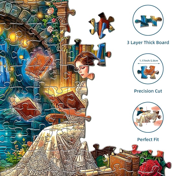 1000 Piece Puzzle for Adults, Magic Fairy Reading Jigsaw Puzzles for Adults 1000 Pieces, Fun Challenging Family Puzzle with Letters on Back, Moonlit Reading Fairy Flower Puzzles for Adults