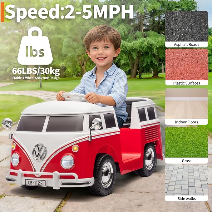 6V Licensed Volkswagen Electric Ride-on Car for Toddlers with 4.5AH Long-Lasting Power Battery, Ride on Bus with Led Light, Horn and Music, Battery Powered Ride on Toy for Kids - Gift for Sweets