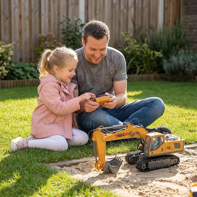 Remote Control Excavator,RC Excavator Toy 11CH Construction Digger,Construction Toys Rc Excavator for Adults,Metal Dig Bucket, Lights Sounds,3 4 5 Year oldGift for Birthday