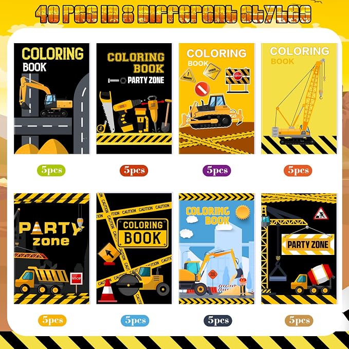 Estune 40 Pcs Construction Trucks Coloring Books Construction Party Favor Coloring Book Set Mini Small Color Booklets Goodie Bag Stuffers for Birthday Party Supplies Activity Gift