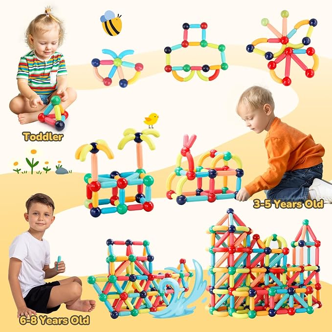 Paaxido 64PCS Magnetic Building Blocks - Montessori Sensory Toys with Stronger Magnets, STEM Learning Toys for Kids, Creative Construction DIY Kit Gift for Boys & Girls
