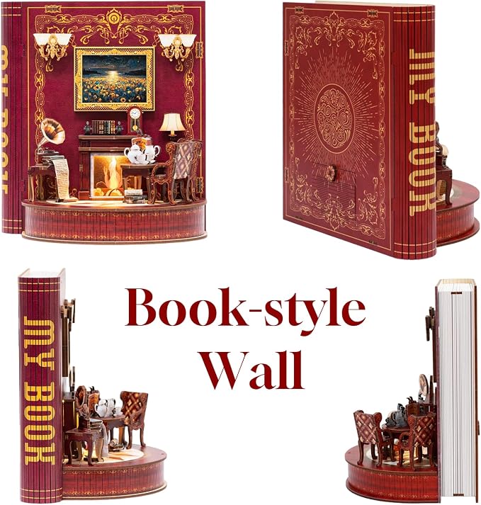 Book Nook Kit, DIY Miniature House Dollhouse Kit 3D Puzzle for Adults | Booknook Bookend Bookshelf Decor Tiny House Model Build with Puppet, Gifts for Family and Friends