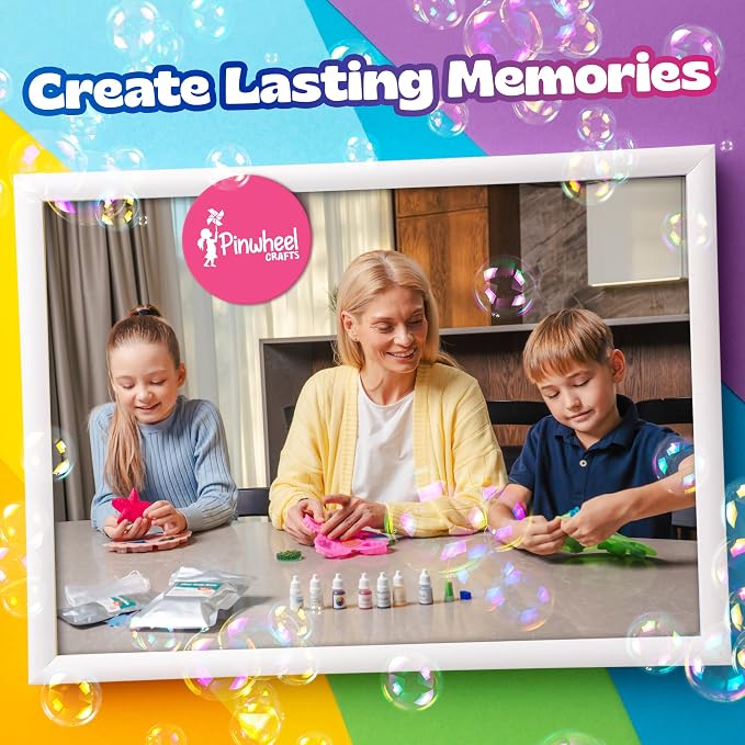 Pinwheel Crafts DIY Soap Making Kit for Kids Ages 5 6 7 8-12+ with Molds, Scents, Dye, Glitter, Foaming Net - Unicorn Soap Making Kits for Adults Beginners Great for Science Projects and Crafts