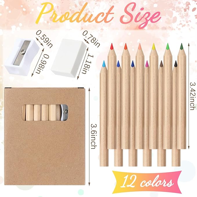 Sinload 48 Set Mini Colored Pencil Bulk for Kid 3.5in Colored Pencils for Coloring Drawing Bulk for Student Teacher 12 Color with Sharpener Eraser Back to School Classroom Party Favors Gifts