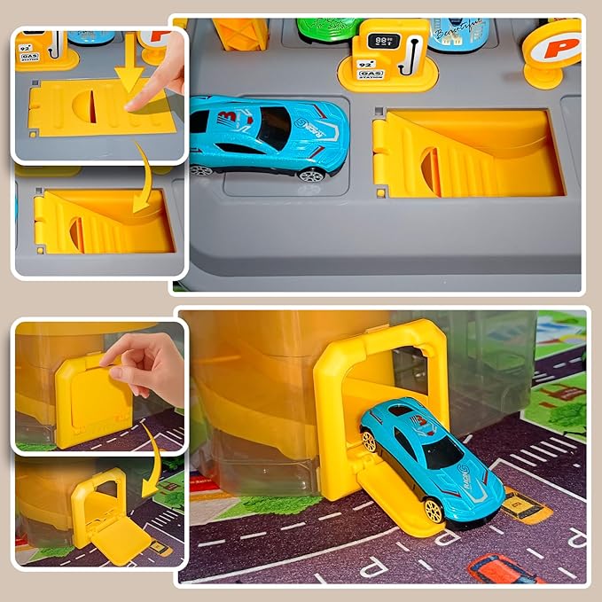 Toy Car Track Storage Playset - Toddler Toys for Ages 3-4, Car Track Set Including 12 Diecast Cars, PlayMat, Race Tracks, Car Ramp, Kids Birthday Gift for 3 4 5 6 Year Old Boys