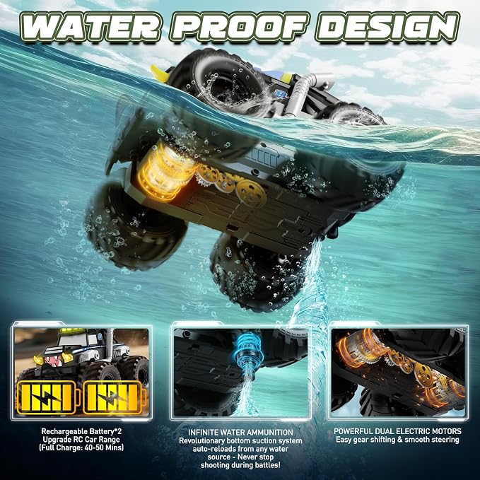 Remote Control Car, Waterproof Monster Trucks Toys, 1:18 Amphibious RC Cars, 2.4 GHz 4WD All Terrain Off-Road Pickup Toy Truck, Kids Toys for 6-12 Year Old Boys Girls Christmas Birthday Gifts Presents