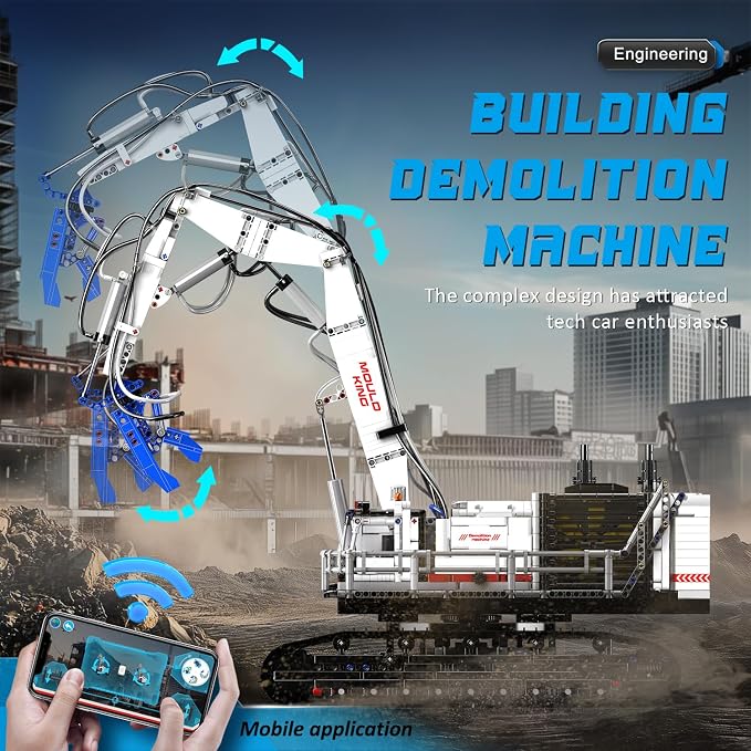 Mould King Mobile Demolition Crane Construction Set, APP Control Motorized Excavator Truck Building Blocks Kit, DIY Assembly STEM Car Toys for Adults - Perfect for Creative Play and Learning (4195+)