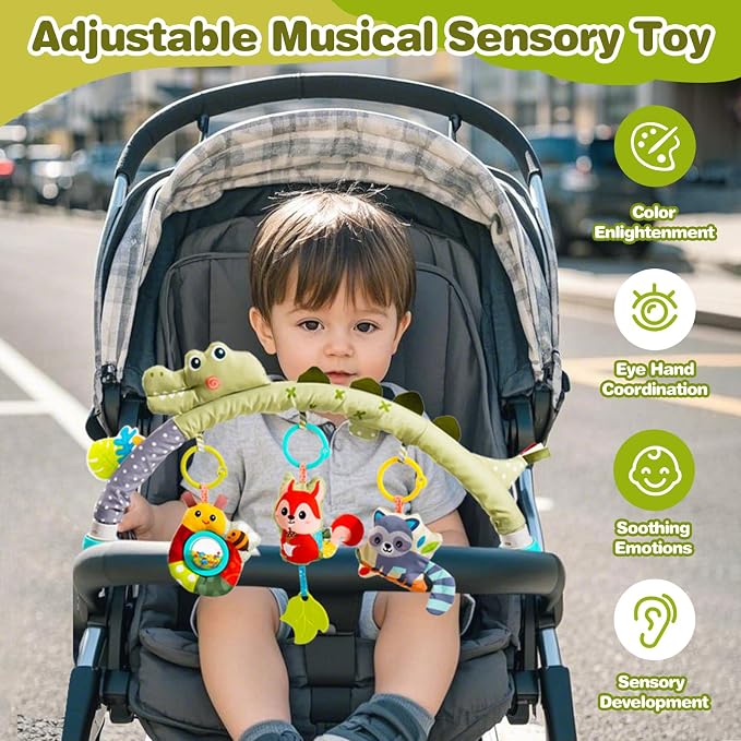 Jollybaby Bassinet Stroller Crib Mobile Toy for Baby 0-6-12 Months, Infant Clip On Arch Hanging Toy, Montessori Sensory Nursery Mobiles Toy for Newborn Gift - Crocodile