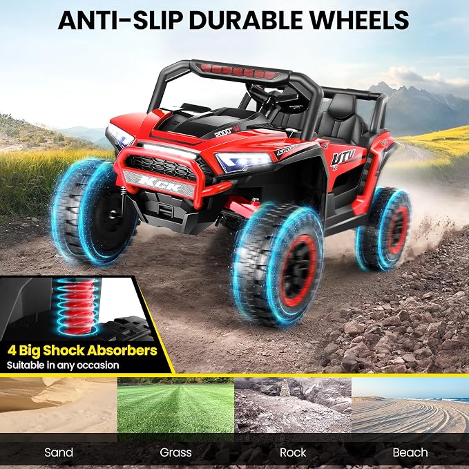 Hikole 24V Battery Power Operated Car, Ride on Toys w/Parent Remote, Off-Road Kids UTV 2 Seats, Ride Car for Kids Ages 4-8 to Drive, High/Slow Speed, Music Player, Bluetooth/USB, Red
