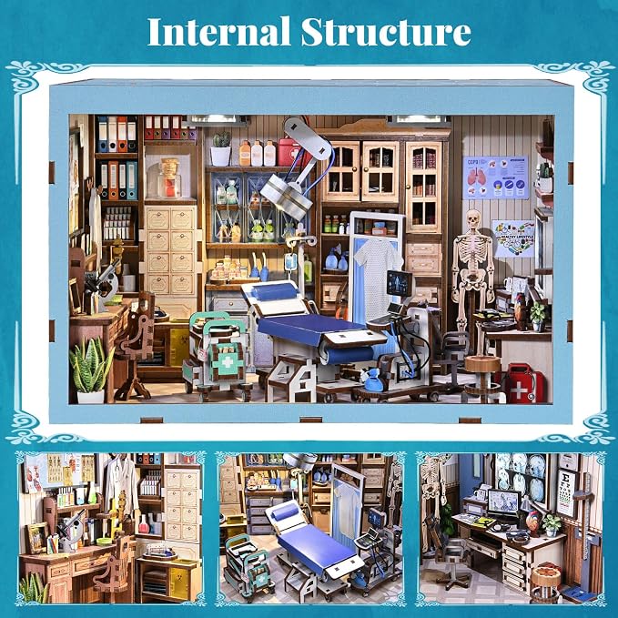 fifijoy Book Nook Kit - DIY Miniature House Doctors Clinic Dollhouse Kit for Adults, Book Nook Tiny House Bookshelf Decor Creative 3D Wooden Puzzle, Gifts for Family, Friends (Doctor's Office)