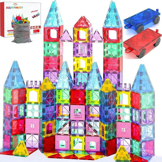 Upgraded Antibacterial Magnetic Tiles - 106 PCS Magnet Building Tiles with 2 Cars for Kids Aged 3+, Inhibits Bacterial Growth for Safer Play, 3D STEM Educational Construction Blocks Toy