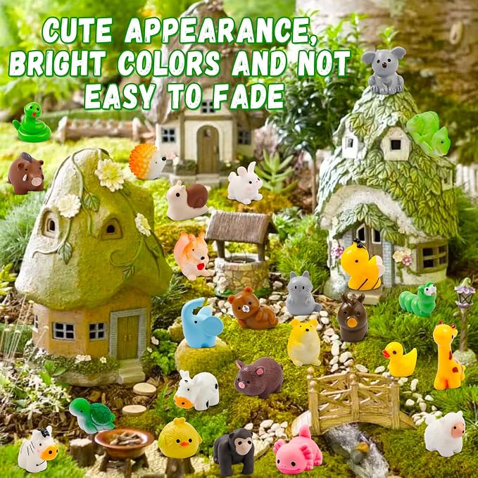 42 Pcs Mini Resin Animals 42 Styles Resin Animals Figurines Bulk for Micro Fairy Party Favors Garden Hide Accessories Dollhouse Crafts Decor