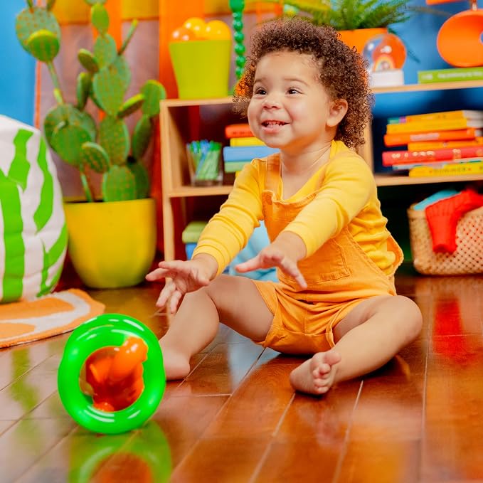 Bright Starts Roll & Glow Monkey Crawling Baby Toy with Lights and Sounds, Tummy Time Toy, 6 Months and up
