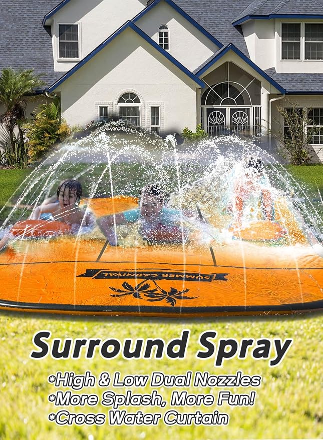 Spring Water Slip and Water Slide for Kids Backyard, 22ft*3 Racing Lanes Slip Water Slides with Sprinkler for Age 5-8 8-12, Summer Outdoor Water Toy with 3 Inflatable Bodyboards