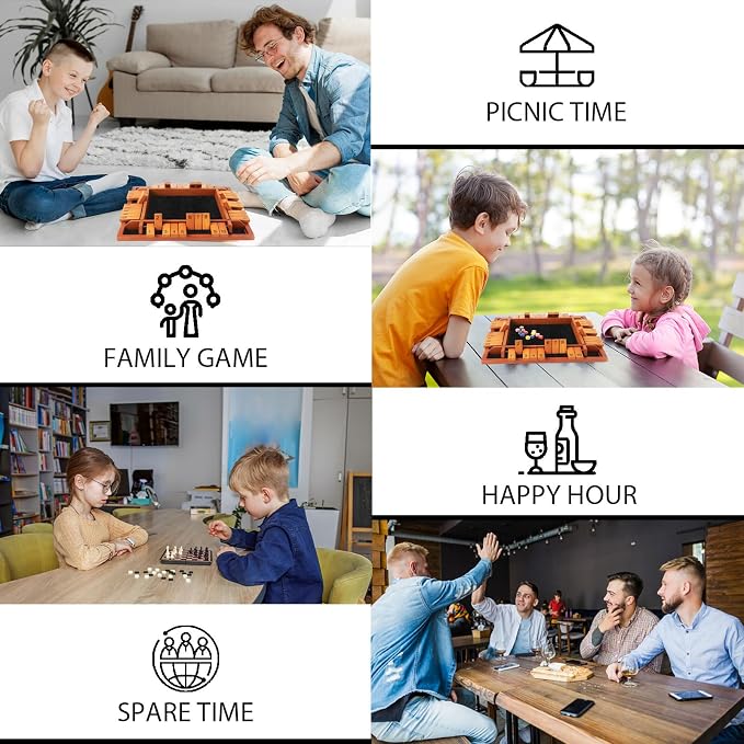 TooyBing Upgraded 1-4 Players Shut The Box Dice Game, Wooden Board Table Family Game for Kids and Adults with 12 Dice, Classic Tabletop Math Game for Pub Classroom Party, Gift for Christmas Birthday