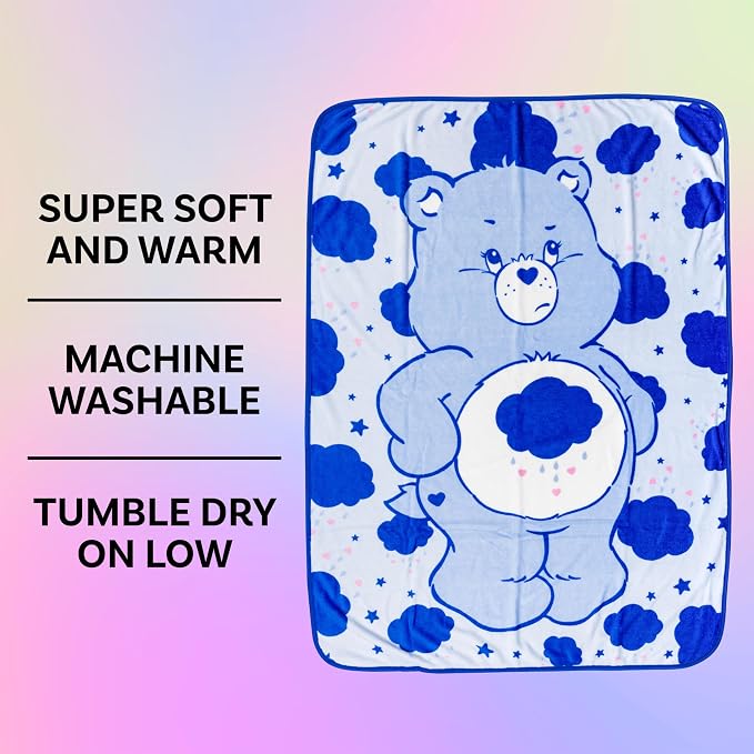 Silver Buffalo Care Bears Grumpy Bear 45" x 60" Fleece Throw, Soft and Cozy Blanket, 185 GSM