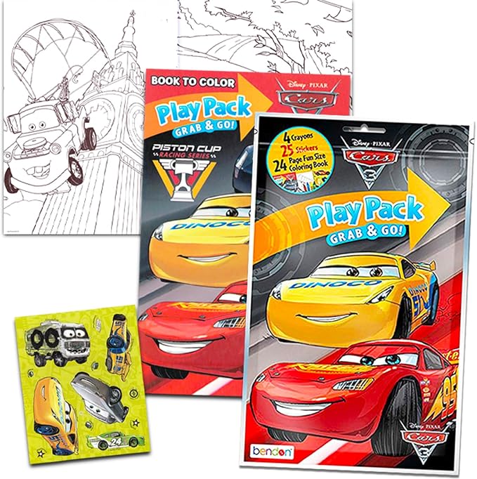 Disney Cars and Trucks Coloring Book Set for Kids - Things That Go Bundle with Coloring Pages, Stickers, Plus More | Coloring Activities for Boys, Girls