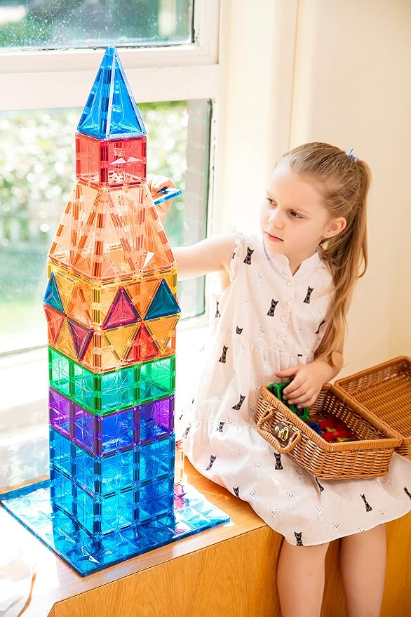 MEGAGONTILES 182PCS Premium Magnetic Tiles Set | STEM-Authenticated Magnetic Building Blocks | Educational Construction Toy for Kids Ages 3–8 (Boys & Girls)