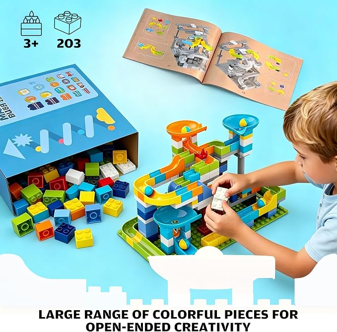 3in1 Marble Runs for Kids 3-5, 203pcs Compatible with LEGO DUPLOS for Age 2-5, Marble Runs for Kids 4-8, STEM Building Toys, Toddler Toy, Marble Track, Marble Run Toy, Montessori Toy Gift for Age 3+