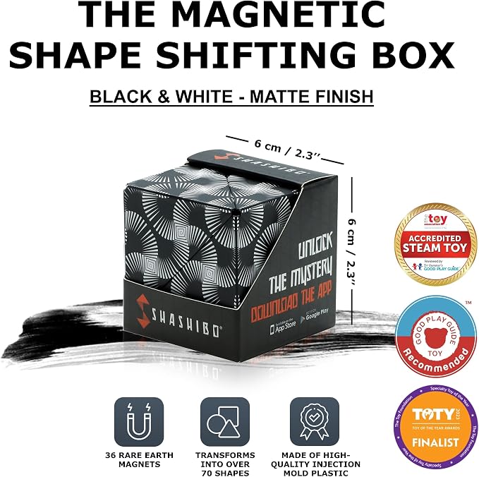 Shashibo Sensory Fidget Toy for Adults & Kids, Stress Relief Fidget Toy for Adults, Teens & Kids, Cool Fidget Toys for Desk, Classroom Must Have, Sensory Shape Shifting Cube, 100+ Possible Shapes