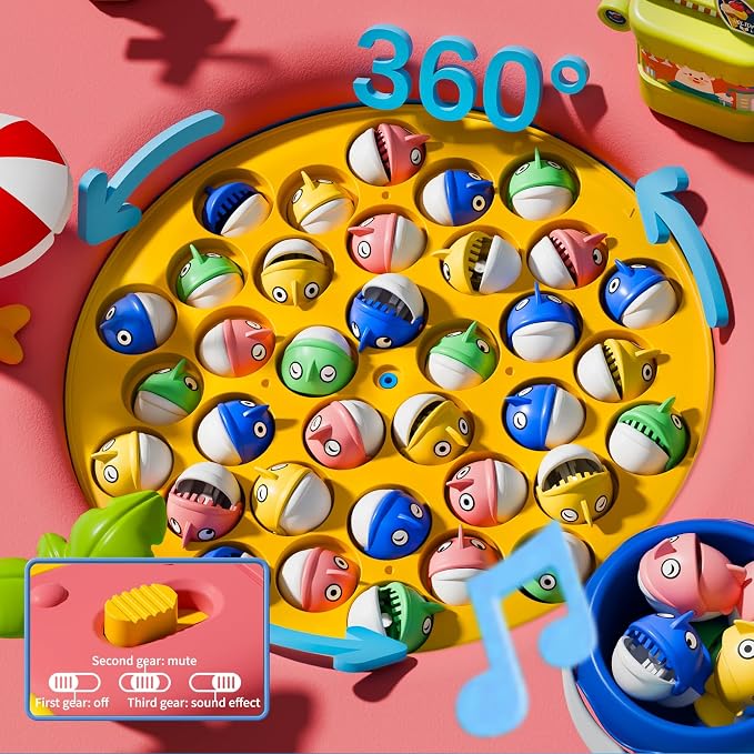 ORANGE OCEAN Pink 70 PCS Magnetic Fishing Game Toddlers 3-5, Board Games for Kids 4-6, Fishing Toys with 360° Rotation & Sound, for Boys Girl