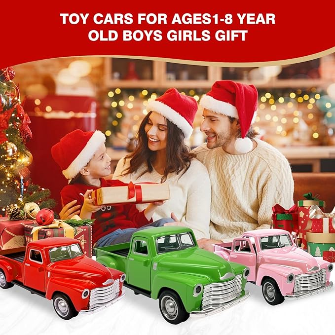 4Pcs Truck Toy for Toddlers 2 3 4 5 6 7 8 Year Old Boys Girls,1:32 Alloy Toddlers Car Toy Driveable,Car Door Can Open,Toy Trucks for Kids Easter Christmas Birthday Gifts