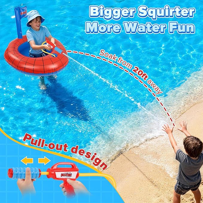 Kids Pool Float with Water Gun, Inflatable Ride-on Kids Pool Floats Toys for Boys & Girls Ages 3 4 5 6 7 8, Toddlers Pool Toys for Swimming Pool, Beach, Summer Outdoor Games