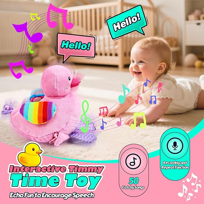 Esjay Baby Toys 6-12 18 Months, Crawling Musical Duck Plush Tummy Time Toy, Dancing Bouncing Recording Walking Sensory Toys for 6 Month+ Old Infants, Gifts for 1 2 3 Year Old Girls Toddlers