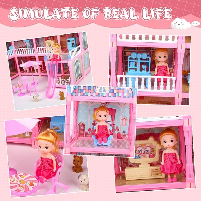 Dream Doll House for Girls Toys, 2026 Dollhouse 4-Story 17 Rooms with Dolls, Lights, Pets, Furniture & Accessories, Playset Toddler Playhouse Gift for for Girls Toys