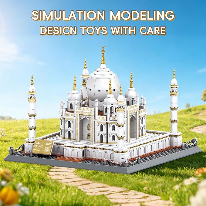Taj Mahal Building Block Set 1113 Pieces Large World Wonder Architecture Model India Landmark Souvenir with Golden Finials & Nameplate Gift for Adults Teens