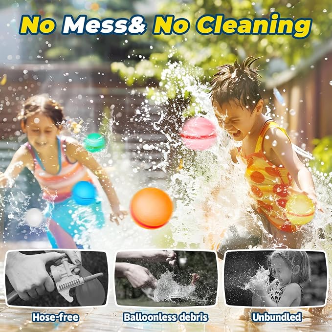 24Pcs Reusable Water Balloons, Magnetic Water Balls Quick Fill, Self-Sealing Water Toys for Kids Outdoor Games, Summer Pool Beach Party Fun