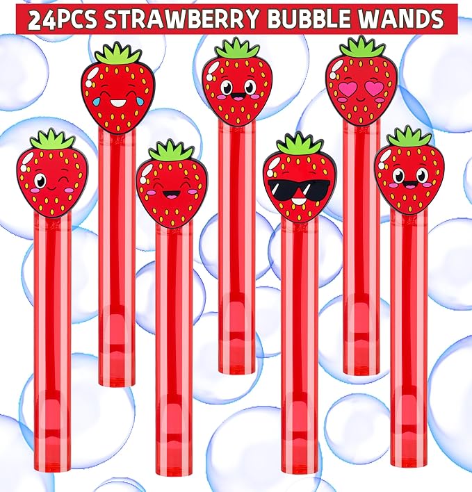24Pcs Strawberry Bubble Wands for Berry First Party Favors Supplies Decorations, Strawberry Pinata Goodie Bag Stuffers & Classroom Prizes