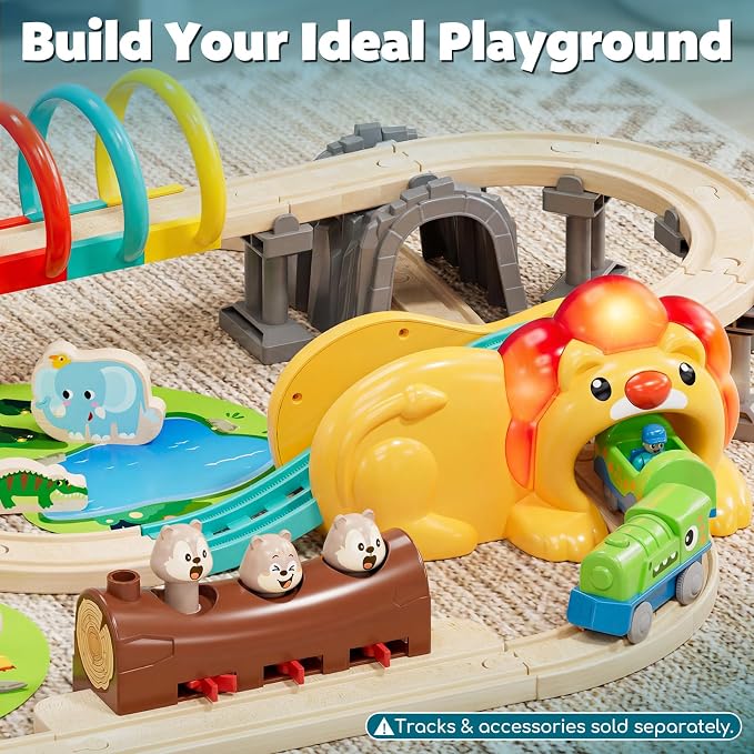 Lehoo Castle Dinosaur Battery Powered Train Toy for Toddlers Ages 3+ | Motorized Train with 2 Figures, Compatible with Thomas, Brio & Melissa & Doug Tracks, Birthday Gift for Kids