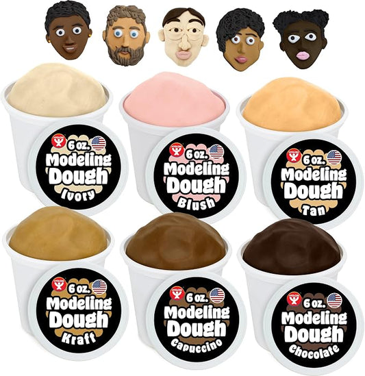 Hygloss Play Modeling Dough for Kids – Multicultural Skin Tones – Safe & Non-Toxic Sensory Dough for Arts & Crafts – Play Clay for Toddler Activities, Preschool Classroom Must-Haves (6 Tubs x 6oz.)