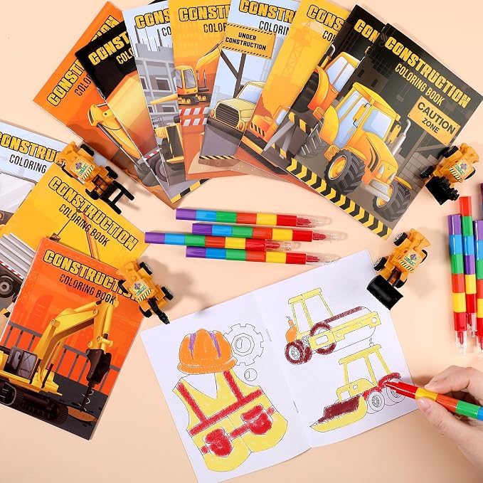 BenLouis 24 Pcs Construction Mini Coloring Books Kids Excavator Theme Party Favors Small Activity Books Bulk for Kids Construction Birthday Goodie Bags Stuffers Return Gifts Classroom Travel