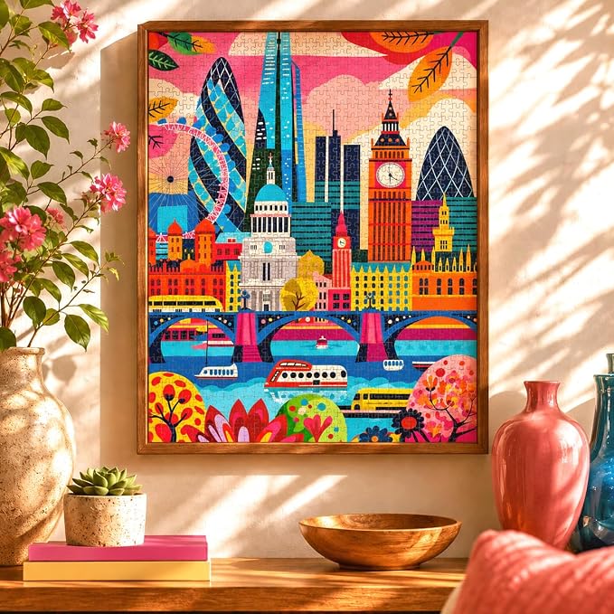 Cross & Glory - Colourful London - 1000 Piece Jigsaw Puzzle for Adults | Iconic Landmarks of London | Challenging Puzzle for Art and Travel Lovers