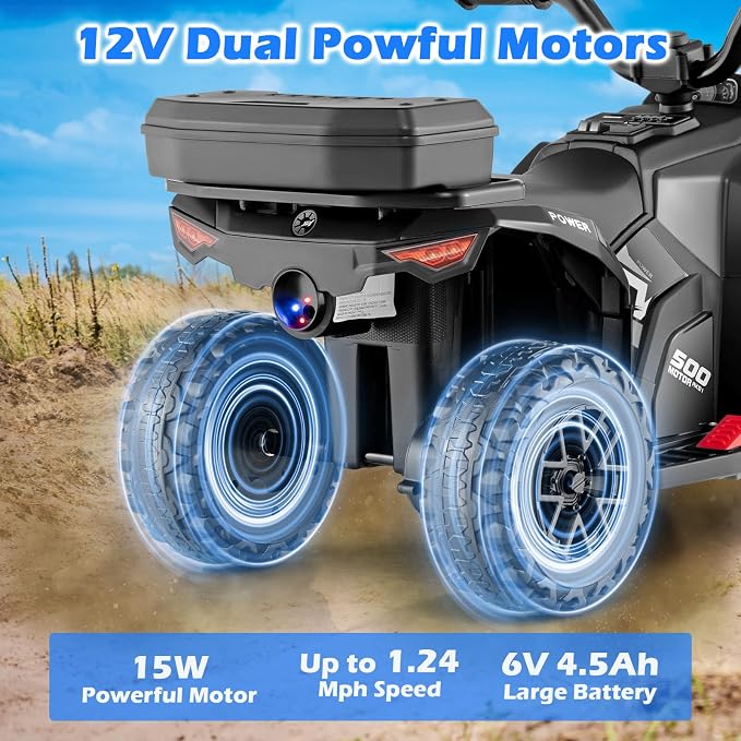 OLAKIDS Kids ATV with Spray Function, Remote Control, Storage Trunk, 6V Toddler Ride on Toy, Black