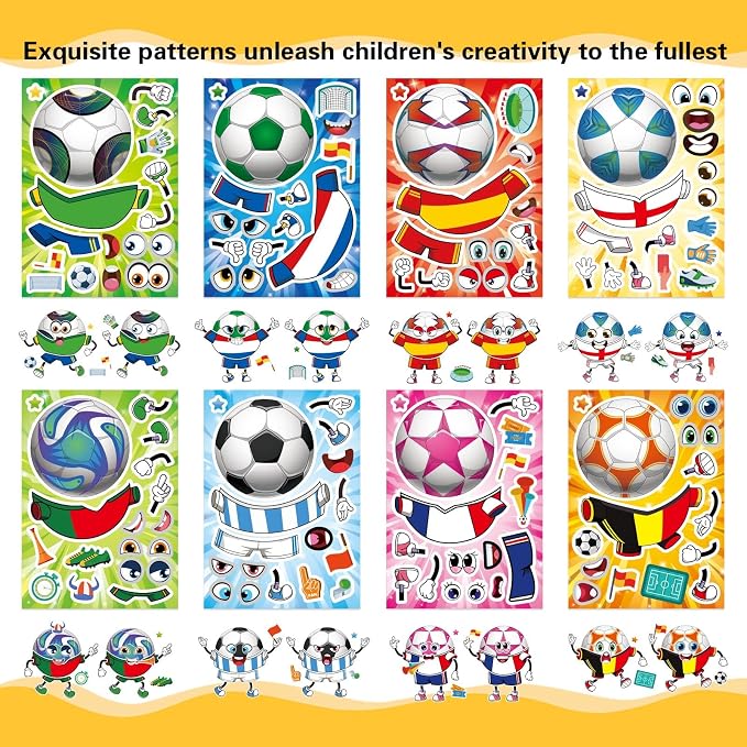 24 Sheets Soccer Stickers for Kids, Make a Face Stickers, Make Your Own Sticker, Goodie Bag Stuffers, Football Gifts, Soccer Party Favors, Classroom Teacher Reward Educational Toy Art Craft