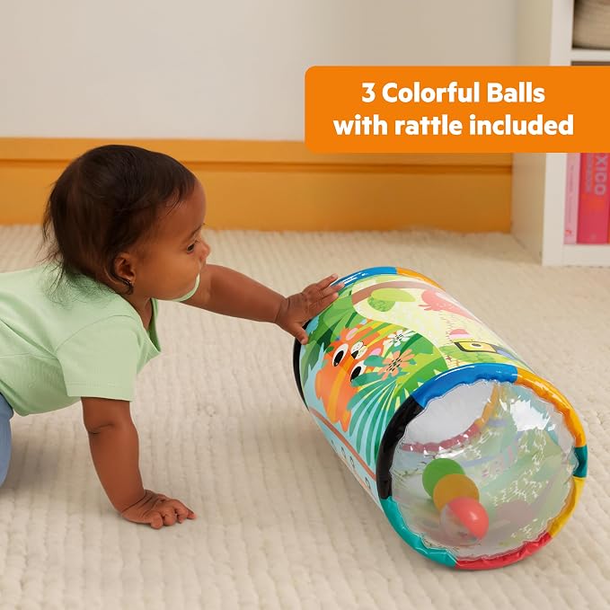 Bright Starts Roll-Along Rainforest Baby Toy, Push & Crawl Activity Toy with Rattle Balls, Portable Travel Roller Toy for Infants & Toddlers, Unisex, 0M+