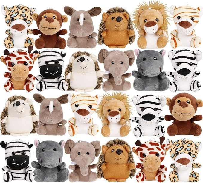 Small Stuffed Animals Bulk, 24 Pieces 4.5 Inch Cute Plushies | Mini Forest Animal Plush Toys, Party Favors, Stocking Stuffers for Kids, Baby Shower Decorations
