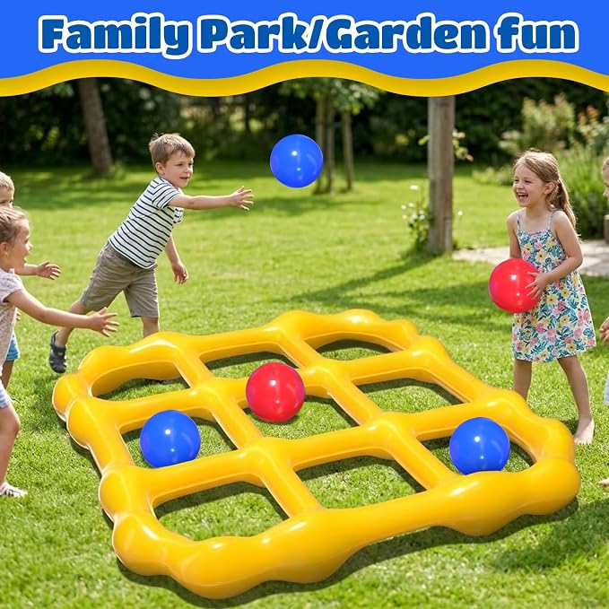MGparty Pool Toys Games Set - Inflatable Tic Tac Toe Pool Toy with 10 Balls - Summer Outdoor Water Fun for Kids Adults Teens Family Swimming Pool Float Beach Backyard Party Game (2-10 Players)