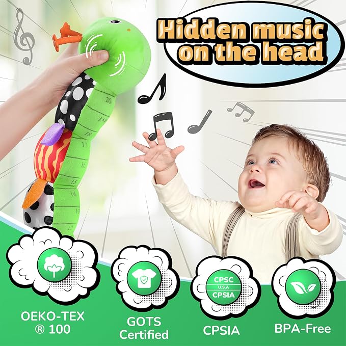 LIGHTDESIRE Baby Toys 6-12 Months Musical Caterpillar,Stuffed Animals Infant Toys 0-6 Months Sensory Toy with Ruler Design,Crinkle&Ring Bell,Baby Teething Toys Tummy Time Birthday Shower Gifts