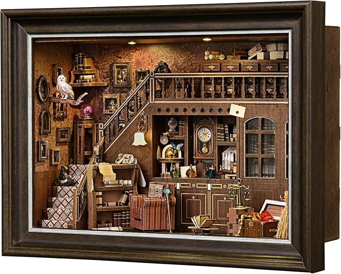 Book Nook Kit-3D Wooden Puzzle with LED Touch Control & Wall-Mountable Frame,DIY Miniature House for Beginners,Bookshelf/Tabletop/Wall Decor for Craft Lovers,Dollhouse Gift,Secret Attic