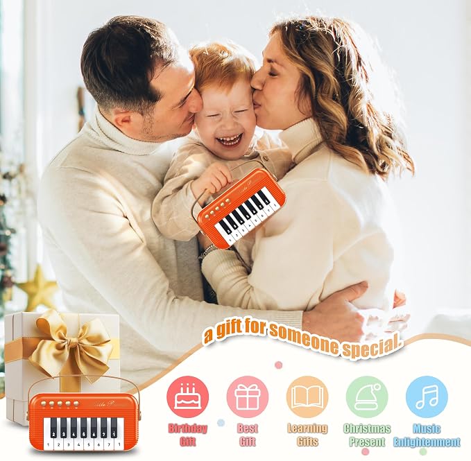 Mini Piano Keyboard for Toddlers Piano Toy Portable Pocket Piano with Light Up Musical Keyboard Electronic Instrument Learning Keyboards Toys Gifts for 3 4 5 6 Years Old Boys Girls (Orange)