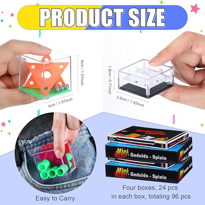 Lenwen 96 Pcs Brain Teaser Puzzle Mini Fidget Puzzle Cubes 3D Ball Maze Cube Cubes Party Favor Games Challenge Decompression(Colorful Colors)