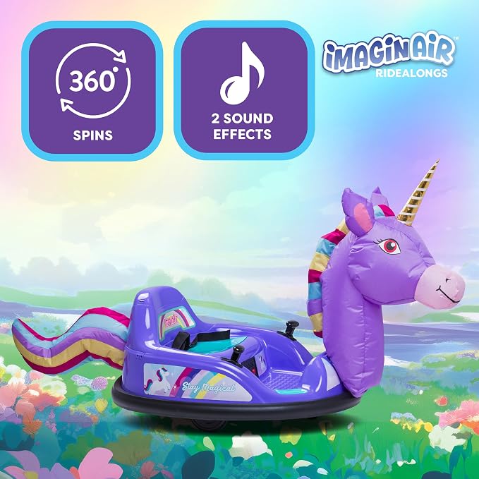 6V Unicorn Toys Bumper Car - Kids Electric Car, Ride On Toddler Toy, Toddler Boys, w/Music, Parent Remote Control, LED Light, 360° Spin, 1 MPH, Auto-inflated, Max Weight of 66lbs, Age 1.5-4