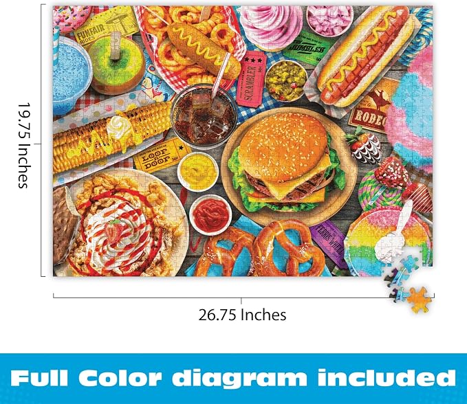 Buffalo Games Lars Stewart Fun Fair Food 1000 Piece Jigsaw Puzzle - Cardboard, Rectangular, 26.75 x 19.75 in - Puzzles for Adults - Full-Color Reference Poster - Precision-Cut Pieces